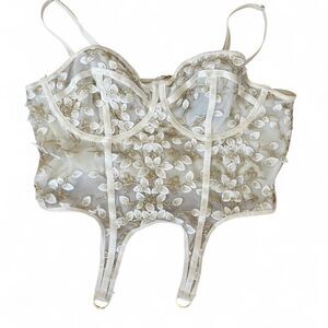 Shades of Blonde Women's Cream Floral Embroidered Coquette Romantic Corset SZ L